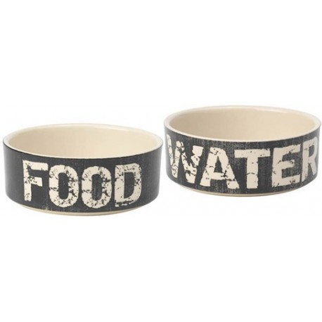 dog food and water bowl