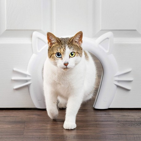Gives your cat private access to her litter box, food or water